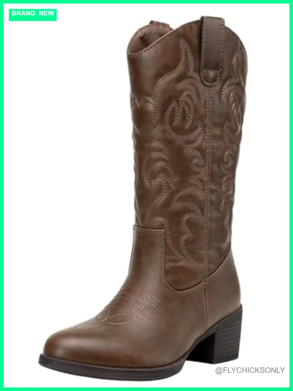 Faux Leather Cowboy Boots Mid Calf Pull On Western
